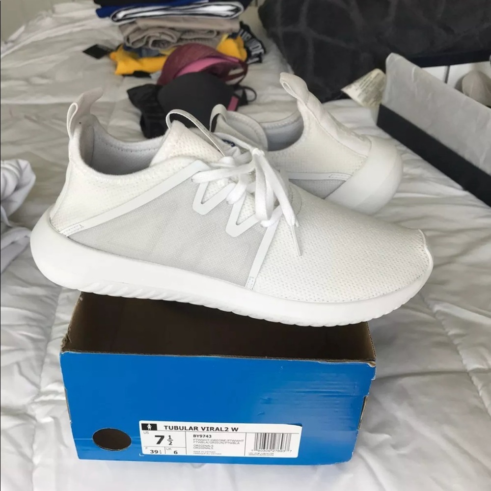 White Adidas Tubular Virals
